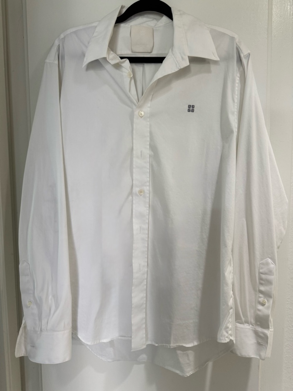 Givenchy Men's White Long-Sleeve Dress Shirt with Logo